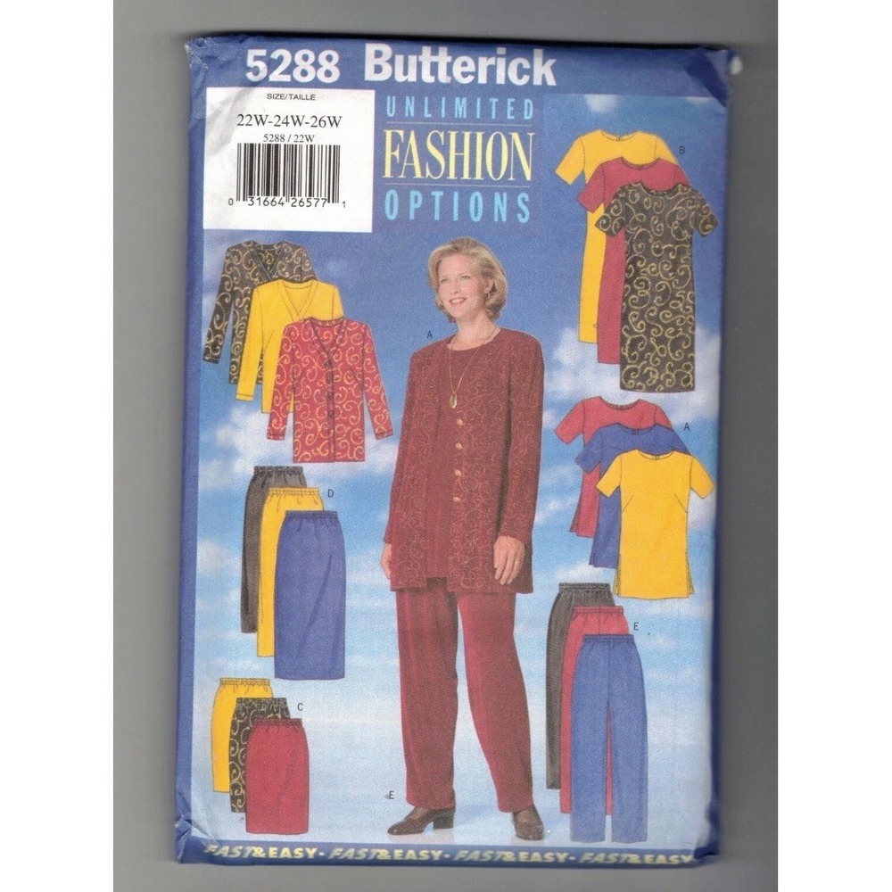 BUTTERICK 5288 22W 24W 26W JACKET DRESS TUNIC SKIRT PANTS NEW UNCUT